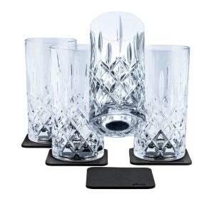 SILWY MAGNET NM-LO-300-4 MAGNETIC CRYSTAL GLASS LONGDRINK Magnetic Glass; Clear; Glass; 10.1 Ounce; Set Of 4; Crystal Design; Integrated Magnet Base; BPA-Free; With Four Black Metal Nano Gel Pads