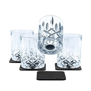 SILWY MAGNET NM-WH-200-4 MAGNETIC CRYSTAL GLASS WHISKY Magnetic Whisky Glass; Clear; Glass; 6.7 Ounce; Set Of 4; Integrated Magnet Base; BPA-Free; With Four Black Metal Nano Gel Pads