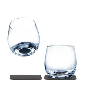 SILWY MAGNET S025-1305-2 MAGNETIC CRYSTAL GLASS WHISKY Magnetic Whisky Glass; Clear; Glass; 8.5 Ounce; BPA Free; Set Of 2; Integrated Magnet Base; With Two Black Metal Nano Gel Pads