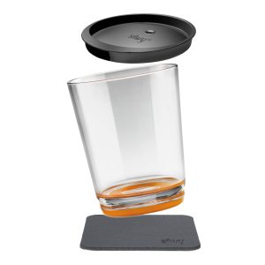 SILWY MAGNET S025-1508-1 MAGNETIC DRINKING CUP HUP ORANGE Magnetic Glass; Clear With Orange Bottom; Plastic; 8.5 Ounce; Single; BPA Free; Integrated Magnet Base; With One Black Lid/ One Black Metal Nano Gel Pads