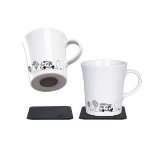 SILWY MAGNET S027-1309-2-B-CA HANDLE CUPS CAMPING BLACK Magnetic Cup; With Handle; 9.1 Ounce Capacity; Camping Logo; White; Porcelain; Set Of 2; Integrated Magnet Base; With Two Black Metal Nano Gel Pads