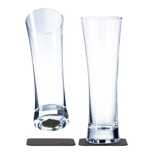 SILWY MAGNET S033-1303-2 MAGNETIC CRYSTAL GLASS BEER Magnetic Beer Glass; Crystal Clear; Glass; 11.1 Ounce Capacity; Set Of 2; Integrated Magnet Base; With Two Black Metal Nano Gel Pads