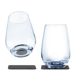 SILWY MAGNET S040-1304-2 MAGNETIC CRYSTAL GLASS LONGDRINK Magnetic Juice Glass; Clear; Glass; 13.5 Ounce Capacity; BPA Free; Scratch- Resistant; Set Of 2; Integrated Magnet Base; With Two Black Metal Nano Gel Pads