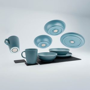 SILWY MAGNET SYBR-KGS-11-B TABLEWARE SET DOLOMIT BLUE + METAL- 11 Piece Set; Sandstone Pattern; Blue; Plastic; Integrated Magnet Base