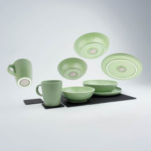 SILWY MAGNET SYBR-KGS-11-G TABLEWARE SET DOLOMIT GREEN + METAL 11 Piece Set; Sandstone Pattern; Green; Plastic; Integrated Magnet Base