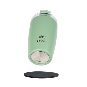 SILWY MAGNET SYFL-TC-SA MAGNETIC THERMAL MUGS SAGE 12 Ounce Capacity; Leak Proof Flip Lid; Vacuum Insulated Copper Coating - Retains Temperature Up To 3 Hours For Hot And Cold; Without Handle; Silwy Logo; Sage Green; Stainless Steel; Magnetic Base