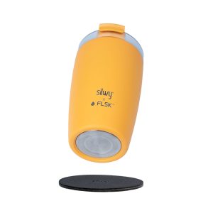 SILWY MAGNET SYFL-TC-SU MAGNETIC THERMAL MUGS SUNRISE 12 Ounce Capacity; Leak Proof Flip Lid; Vacuum Insulated Copper Coating - Retains Temperature Up To 3 Hours For Hot And Cold; Without Handle; Silwy Logo; Sunrise Orange; Stainless Steel; Magnetic Base