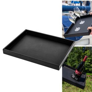 SILWY MAGNET TA-415315-01-A METAL TRAY IN LEATHER LOOK BLACK Rectangular; 16.34 Inch Length x 12.4 Inch Width x 1.57 Inch Height; Black; Metal; Without Handle