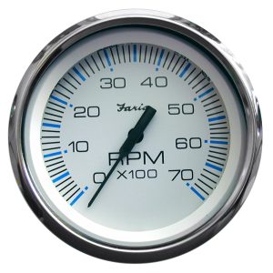 FARIA 33817 CHESAPEAKE WHITE SS 4 INCH TACHOMETER - 7,000 RPM (GAS - ALL OUTBOARDS)