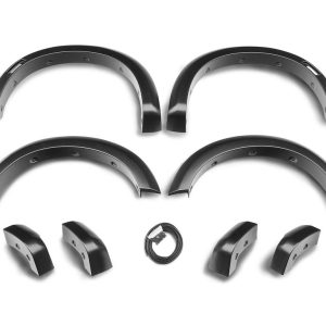 HUSKY LINERS 2807901 FF EXTEND-A-FENDER STYLE 4PC; Smooth Style; 1-1/2 Inch Tire Coverage; Matte Black; ABS Plastic; 5 Inch Front/ 5-1/4 Inch Rear Flare Height; Set Of 4; Smooth Style; 1-1/2 Inch Tire Coverage; Matte Black; ABS Plastic