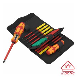 WERA 05006618001 VDE Insulated Extra Slim Blade-Holding Ratcheting Screwdriver Set (17 Piece)