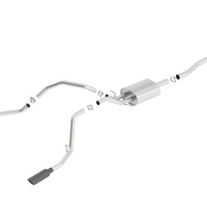 BORLA 140537BC Cat-Back Perf. Exh. Sys. for 14-18 Chevrolet Silverado 1500/ GMC Sierra 1500/ 19 Silverado & Sierra 1500 LD ONLY V8 ATAK Dual Split Rear Exit 4 INCH Rnd. Black Chrome Tips