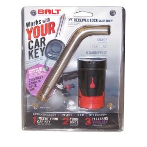 BOLT 7018445 5/8FT RECEIVER LOCK GM A; Bent Pin; 5/8 Inch Diameter; 3.55 Inch Length; For Use With Class III/IV/V Hitch; With Keyed Lock; With Dust Cover; 75 Groove Port; Single; Opens With Vehicle Ignition Key