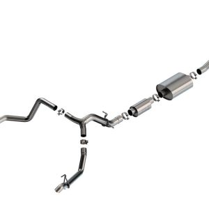BORLA 140914 Exhaust System Kit; S-Type Cat Back System; T-304 Stainless Steel; With Muffler; 3-1/2 Inch Diameter to 2-3/4 Inch Pipe Diameter; Single Exhaust With Dual Exit; Truck Single Split Rear Exit; With Turn Down Pipe