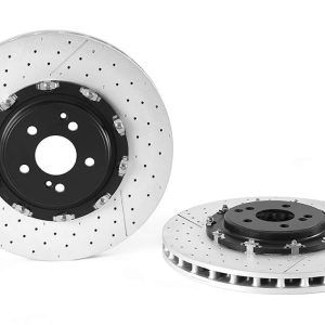 BREMBO 09931333C02 Brake Rotor; Vented Cross Drilled; One Piece Design; Wheel Bolt Pattern 5 x 112 mm; 390 mm Diameter x 64.5 mm Height x 36 mm Thickness; 160 mm Hat Inside Diameter; 67 mm Hub Diameter; High Carbon Cast Iron