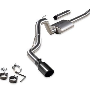 FLOWMASTER 737887 Exhaust System Kit; Signature Series Cat-Back System; 304 Stainless Steel; With Muffler; 3 Inch Pipe Diameter; Single Exhaust With Single Exit; Single Exit; 4-1/2 Inch Round Rolled Angle Cut Black Chrome Stainless Steel Tip