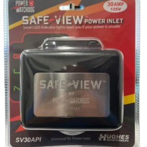 HUGHES AUTO SV30API 30A SAFEVIEW SMART POWER INLET; Manual Power Disconnect; 30 Amp; 125 Volt; Black; Nickel Plated Contacts; Twist Lock Design; ETL Certified; With Water Resistant Cover And Halo Status Light