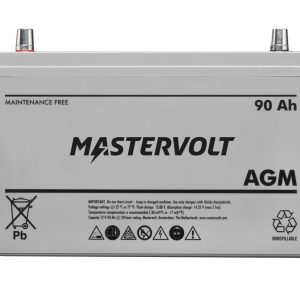 MASTERVOLT 62000900 MV 12/90 AH AGM BATTERY; Group 31; AGM Absorbed Glass Mat; 12 Volt; 570 Cold Cranking Amps; A-Type Standard Post/ M8 Threaded Stud Dual Top Terminal; 13 Inch Length; 6.8 Inch Width; 8.7 Inch Height