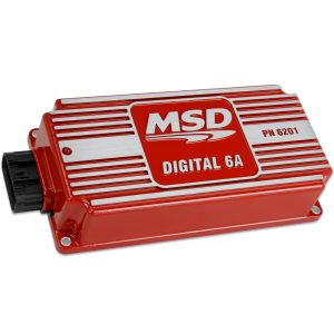 MSD 6201 DIGITAL 6A IGNITION; Street/Drag Racing/Circle Track Use; Digital; 0-12500 RPM; Without Rev Limiter; Multiple Spark Discharge; Without Boost Retard; With Installation Harness; Red