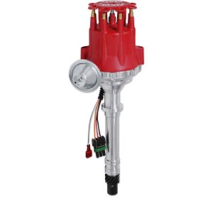 MSD 8360 DIST CHV V8 BLT W/MDL&VAC; For Use With Chevy V8 Engines; With Ignition Control Module; Magnetic Trigger; Vacuum and Mechanical Advance; With Iron Gear; Red Cap With HEI/Male Posts