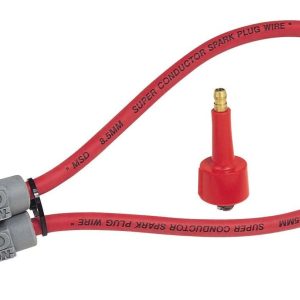 MSD 84039 HEI COIL WIRE BLST 2 SPR; 18 Inch Long; 8-1/2 Millimeter; Silicone and Synthetic; 90 Degree HEI Style Boots; Helically Wound Copper Alloy Conductor With Ferro-Magnetic Impregnated Center Core; 40 - 50 Ohms Per Foot Resistance; Red