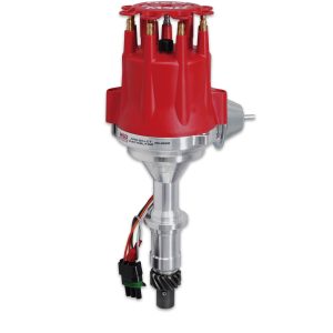 MSD 8528 DISTRIBUTOR PONTIAC V8; For Use With Pontiac 326/350/389/400/421/428/455 Cubic Inch Engines; With Ignition Control Module; Magnetic Trigger; Vacuum and Mechanical Advance; With Iron Gear; Red Cap With HEI/Male Posts