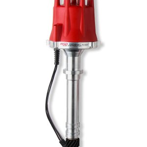 MSD 85551 DIST.CHVY V8 BLT W/CAP&RT; For Use With Chevy V8 Engines; Without Ignition Control Module; Magnetic Trigger; Mechanical Advance; With Iron Gear; Red Cap With HEI/Male Posts