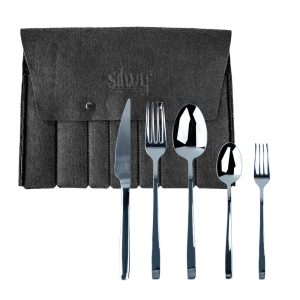 SILWY MAGNET EBS-G-5 SILWYTRAVEL CUTLERY SET; Non Magnetic; Knife/ Fork/ Spoon; Stainless Steel; Dishwasher Safe; With Knife/ Fork/ Spoon/ Teaspoon/ Cake Fork/ Case