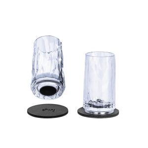 SILWY MAGNET KO-SH-C-2 MAGNETIC PLASTIC GLASSES SHOT; Magnetic Shot Glass; Clear; Plastic; 1.35 Ounce; Set Of 2; Integrated Magnet Base; BPA-Free; With Two Black Metal Nano Gel Pads