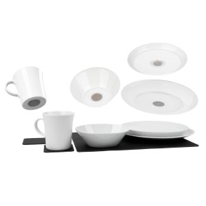SILWY MAGNET PO-VS-CL CLASSIC MAGNETIC PORCELAIN TABLEWAR; 11 Piece Set; Magnetic; White; Porcelain; With Two 10.2 Inch Plates/ Two 9 Inch Plates/ Two Bowls/ Two Cups/ Two Metal Nano Gel Pad/ One Nano Gel Mat
