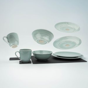 SILWY MAGNET PO-VS-CY PORCELAIN TABLEWARE SET CYAN; 11 Piece Set; Magnetic; Cyan; Porcelain; With Two 10.2 Inch Plates/ Two 9 Inch Plates/ Two Bowls/ Two Cups/ Two Metal Nano Gel Pad/ One Nano Gel Mat