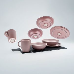 SILWY MAGNET SYBR-KGS-11-R TABLEWARE SET DOLOMIT ROSE; 11 Piece Set; Rose; Plastic; Integrated Magnet Base; With Two Plates/ Two Food Bowls/ Two Bowls/ Two Cups/ Two Black Nano-Gel Metal Pads/ One Black Nano-Gel Metal Mat