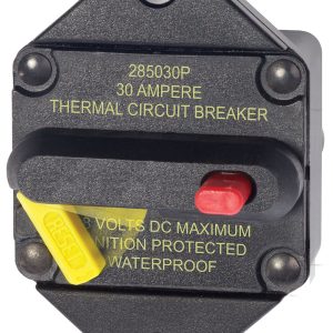 BLUE SEA 7081 CIRCUIT BREAKER BUS 285 PANEL 30 A, 30 Ampere; 48 Volt DC; Replacement For 185 Series Circuit Breakers; Panel Mount; Thermal Type; M6 Stud Terminal; Switchable/ Manual Reset; Single
