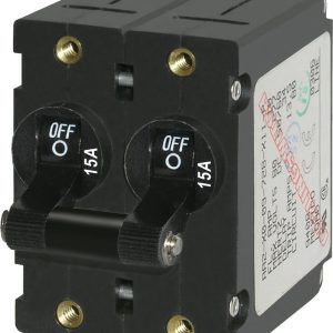 BLUE SEA 7234 CIRCUIT BREAKER AA2TOGGLE 15A BLK, 15 Amps/ 120/ 240 Volt AC/ 32 Volt DC; Black; Double Pole Magnetic Hydraulic Type; Toggle Actuator; No 10-32 Screw Terminal; Single