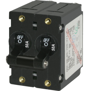 BLUE SEA 7241 CIRCUIT BREAKER AA2TOGGLE 50A BLK, 50 Amps/ 120/ 240 Volt AC/ 65 Volt DC; Fits Marine And Vehicle AC And DC Electrical Systems; Toggle Actuator; Single; Double Pole Magnetic Hydraulic Type