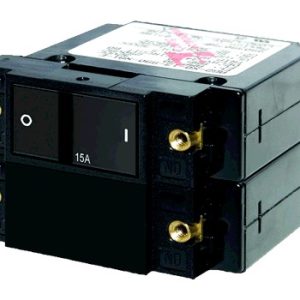 BLUE SEA 7411 CIRCUIT BREAKER A2 FLAT ROCKER 15A; 15 Amps/ 120/ 240 Volt AC/ 32 Volt DC; Double Pole Magnetic Hydraulic Type; Flat Rocker Actuator; No 10-32 Screw Terminal; Single