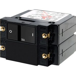 BLUE SEA 7417 CIRCUIT BREAKER A2 FLAT ROCKER 50A; 50 Amps/ 120/ 240 Volt AC/ 32 Volt DC; Double Pole Magnetic Hydraulic Type; Flat Rocker Actuator; No 10-32 Screw Terminal; Single