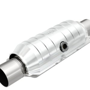 MAGNAFLOW 99355HM Catalytic Converter; HM Grade; 5-1/8 Inch Diameter Case; Single 2-1/4 Inch Slip Fit Inlet; Single 2-1/4 Inch Slip Fit Outlet; 11 Inch Body/ 15 Inch Overall Length; With Center Oxygen Sensor Bung; Heavy Metal Loaded Catalyst