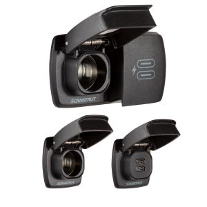 SCANSTRUT SC-MULTI-F2 FLIP PRO DUO -USB-A & USB-C WITH 12, USB-A/ USB-C And Cigarette Lighter Plug; 2 Power Ports; Black; 10 To 32 Volt DC Input Voltage(USB Charger)/ 10 To 15 Volt DC Input Voltage (12 Volt Power Socket)