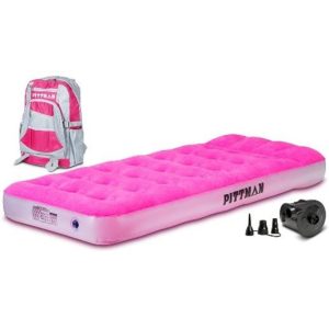 AIRBEDZ PPI-PNK_KIDMAT Air Mattress; Twin Kids; 74 Inch Length x 30 Inch Width x 9 Inch Height Inflated; Portable Electric AC Powered Pump; Pink; With Fun Travel Backpack And Patch Kit
