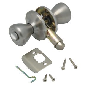 AP PRODUCTS 013-202-SS Entry Door Handle; Knob Style Handle For RV Interior Privacy Door; Used As Either 3/8 In Or 2-3/4 In Backset; Silver; Stainless Steel