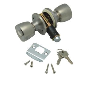 AP PRODUCTS 013220SS ENTRANCEKNOBLOCKSET-; Knob Style Handle For RV Interior Door; Used As 2-3/8 In Or 2-3/4 In Backset; Silver; Stainless Steel; Fits Standard Drive-In Latches; With 2 Keys And Mounting Hardware
