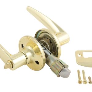 AP PRODUCTS 013231 LEVER STYLE PRIVACY LOCK; Lever Style Handle For RV Interior Privacy Door; Used As 2-3/8 In Or 2-3/4 In Backset; Polished; Brass; Fits Standard Drive-In Latches