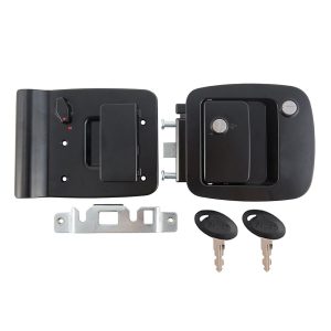 AP PRODUCTS 013257 RV ENTRANCE LOCK; Paddle Style Handle For Bauer Standard RV Motorhome Door; Fits Door 1-3/8 In To 2 In Thick; 5-1/4 In Wide x 4-1/2 In High Cut Out; Black