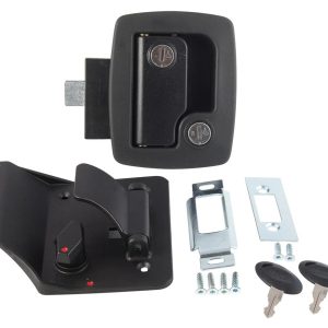AP PRODUCTS 013520 BAUER DOOR LATCH W/KEYS-B; Direct Replacement; With One Black Lock/ Two Keys/ Door Edge Cover Plate/ Strike Plate/ Mounting Screws; UV Resistant
