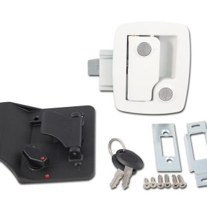 AP PRODUCTS 013534 BAUER TRAVEL TRAILER LOCK, Paddle Style Handle Replacement For RV Standard Bauer Entry Door Lock; Fits 2-3/4 In x 3-3/4 In Cut Out; White Exterior Handle; Black Interior Handle; Corrosion Resistant