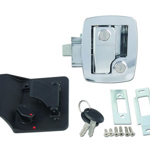 AP PRODUCTS 013535 BAUER TRAVEL TRAILER LOCK, Paddle Style Handle Replacement For RV Standard Bauer Entry Door Lock; Fits 2-3/4 In x 3-3/4 In Cut Out; Chrome Exterior Handle; Black Interior Handle; Corrosion Resistant