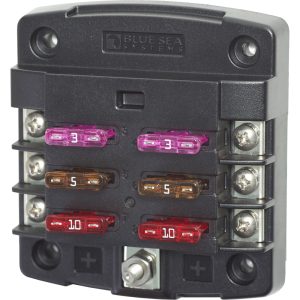 BLUE SEA 5033 ST BLADE FUSE BLOCK WITHOUT COVER - 6 CIRCUIT WITH OUT NEGATIVE BUS