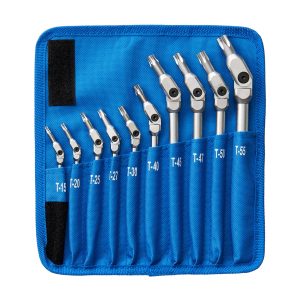 BONDHUS 00022 Chrome Pivot Head Torx Tipped Wrenches with Storage Pouch (10 Piece)