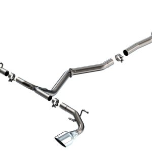 BORLA 140910 Exhaust System Kit; ATAK Series Cat Back System; T-304 Stainless Steel; With Muffler; 2-1/2 In Pipe Diameter; Single Exhaust With Dual Exit; Single Split Rear Exit; 5 In Chrome On T-304 Stainless Steel Tips